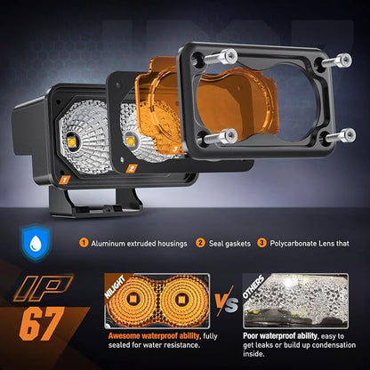 Nilight Amber Motorcycle Light Pods 2 PCS 3 Inch 1070LM Flood Offroad Driving Auxiliary Fog Lights Built-in EMC for Motorbike SUV ATV Truck Boat Tractor Forklift