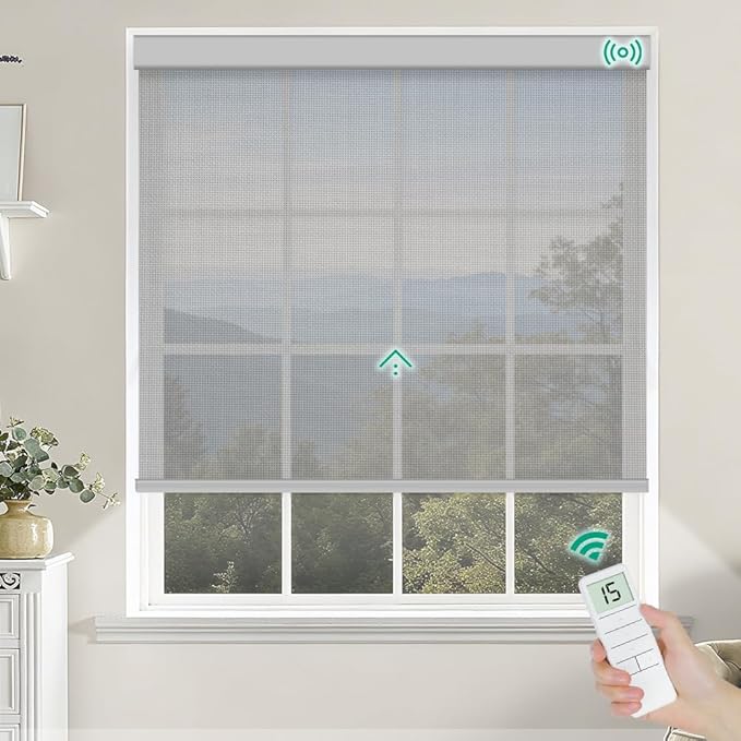 Kilonity Motorized Roller Shades, Light Filtering Remote Control Custom Window
