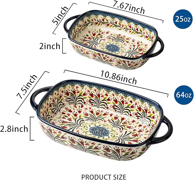 Baking Dish Ceramic Baking Pan Blue Casserole Dish Rectangular Baking Set 2pcs