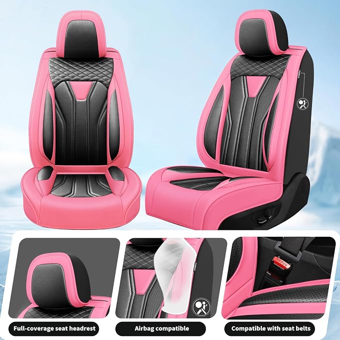 Fit Wagoneer Car Seat Covers for Jeep Wagoneer 2022-2025 2026 -Full Set Premium Leather, Waterproof & Breathable，All-Weather Seat Cushion Protecto & Airbag Compatible, 2 Front Seat Pink&Black