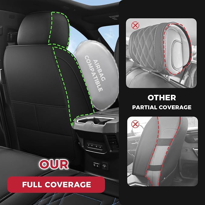 FREESOO Tundra Seat Covers 2026 2025 2024 2023 2022 Full Set, Fit for Toyota Tundra Crewmax Double Cab, Custom Truck Seat Covers with Waterproof Faux Leather BlackBlue