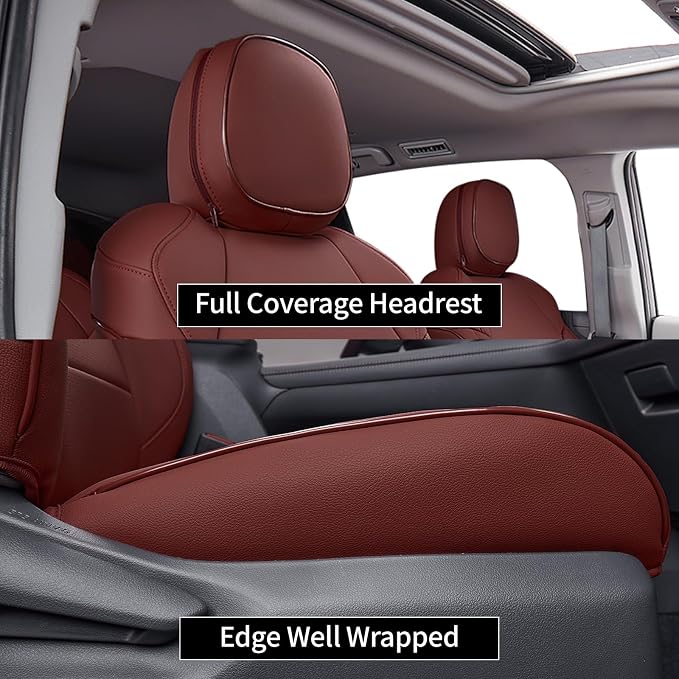 EKR Sienna Seat Covers for 2021-2026 Toyota Sienna XLE,XSE,Limited,Platinum,7 Seats,2nd Row Captain Chairs W/NO Legrest,Waterproof Seat Covers Full Set for Cars-Leather(Burgundy)