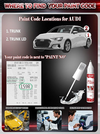 LY9T/0E Mythos Black Metallic Car Touch Up Paint for Audi, Color Accurate Two-In-One Car Paint Scratch Repair Pen, Professional Scratch Remover for Vehicles Chips and Nicks Scuff