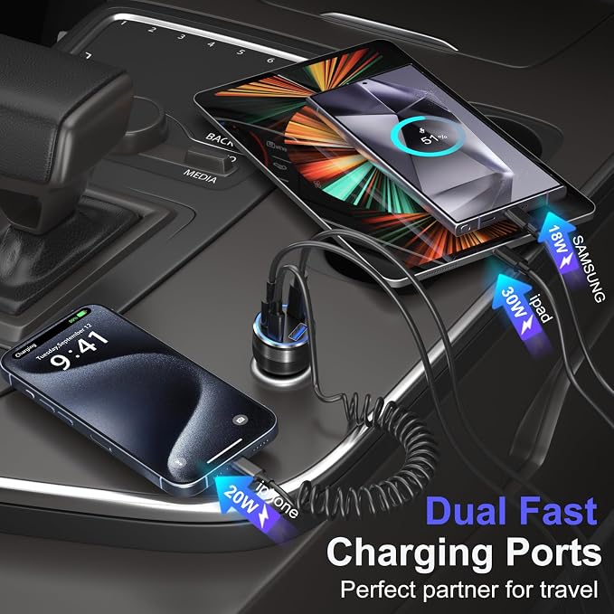 Car Charger Adapter 5 Pack, Bangfun 65W Multi Port 12V USB C & USB A Car Charger PD+QC 3.0 Fast Charging Cigarette Lighter USB Adapter Plug for iPhone 16 15 14 13 Pro Max iPad Samsung Android(Black)