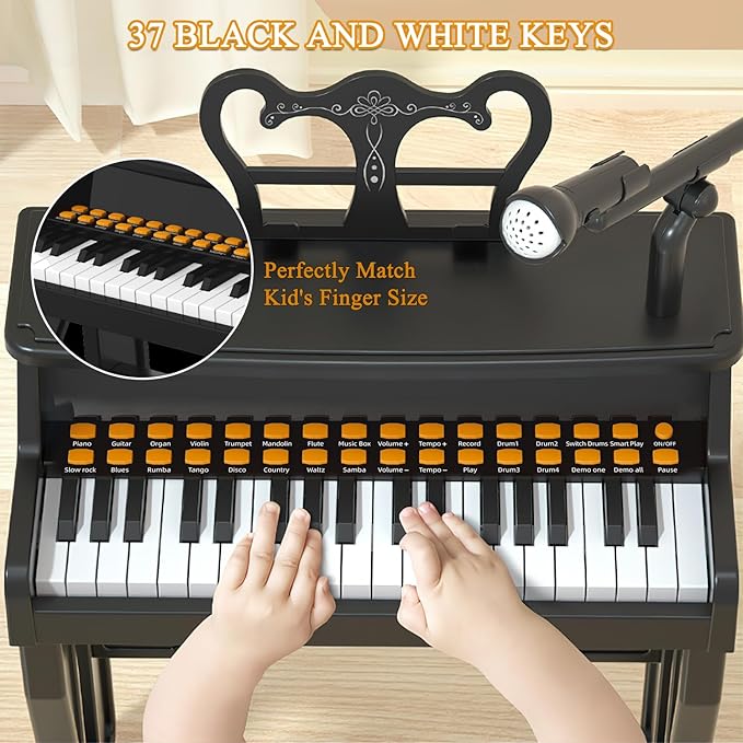 Dollox Keyboard Piano for Kids, Toddler Piano Toys 37 Keys Kid Musical Instruments Electric Keyboard Baby Pianos for Beginners Mini Music Toy with Stool, Birthday Gift for Age 3 4 5 6 Years Old