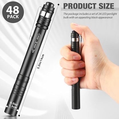 48 Pack Mini Pen Flashlights Bulk LED Pen Lights Aluminum Pocket Flashlights with Clips Small Handheld Torches Gifts for Camping Hiking Emergency Outdoor (Black)
