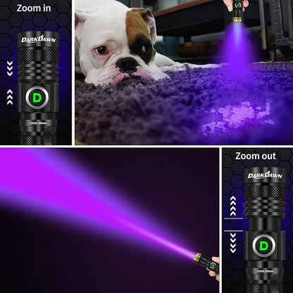 DARKDAWN UV 395nm Light Flashlight USB Rechargeable Ultraviolet LED Woods Lamp Portable Blacklight for cat Urine Detection Dry Stains, Uranium Glass, Resin Curing, D300 395 nm