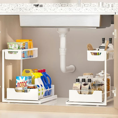 Ceetug Under Kitchen Sink Organizers and Storage Pull Out 2 Tier Metal Bathroom