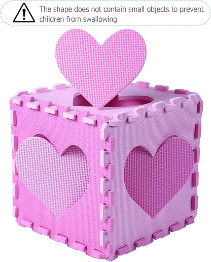 Foam Play Mat for Kids, 25pcs Square Interlocking Puzzle Floor Mat, Baby Toddler Playmat with Fence - Pink Heart