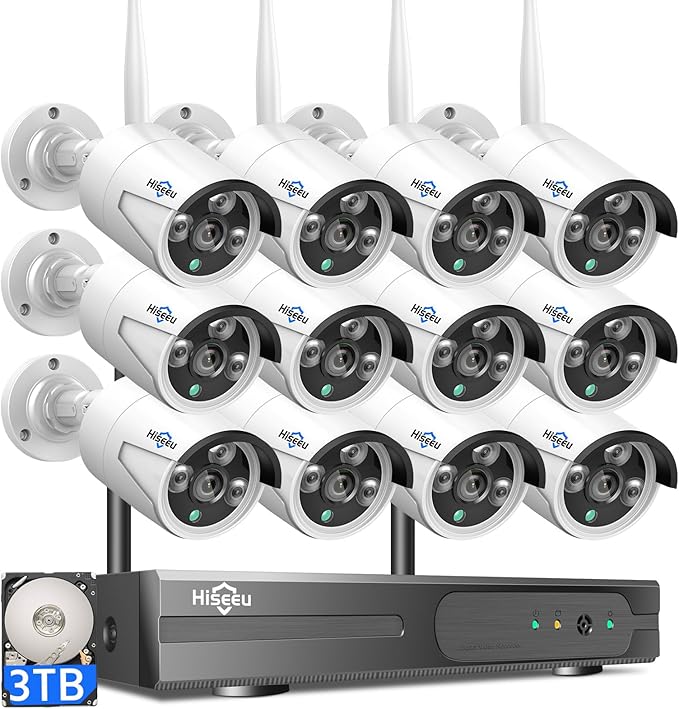 Hiseeu Wireless Pro WiFi Security Camera System, 16CH 4K NVR Kit, Plug-in