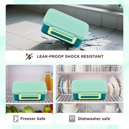 Bento Lunch Box for Kids With 8oz Thermo, Leakproof Bento Box with with 2 Compartments, Insulated Bottle, Lunch Bag, BPA Free Dishwasher Safe for School Girls Boys (Green)