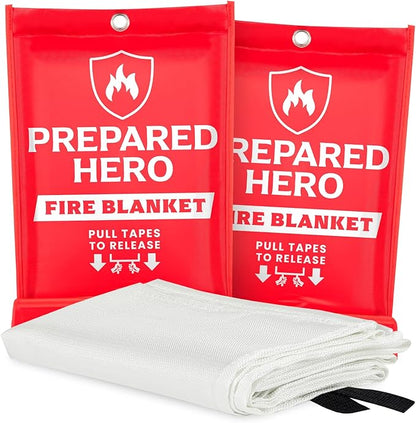 Prepared Hero Emergency Fire Suppression Blanket - 2 Pack, 40' x 40' Fiberglass Blanket for Kitchen and Home