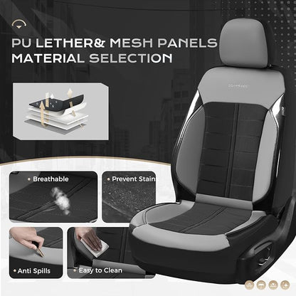 Coverado Air Mesh Seat Cover, Car Seat Cover Front Seats, 3D Breathable Seat Protectors Sports Carbon Fiber Design Airbag Compatible Comfort Universal for Most Cars, Van,Trucks, SUV, Black&Grey