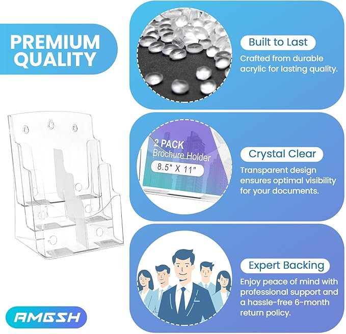 AMGSH 2 Pack 3 Tier Brochure Holder 8.5” x 11”