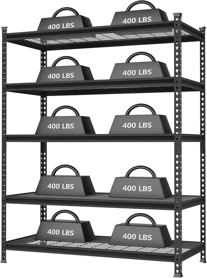 WORKPRO 5-Tier Metal Storage Shelving Unit, 48”W x 24”D x 72”H, Adjustable Storage Rack Heavy Duty Shelf, 4000 lbs Load Capacity (Total), for Garage, Kitchen, Bathroom, Warehouse, Black/Sliver
