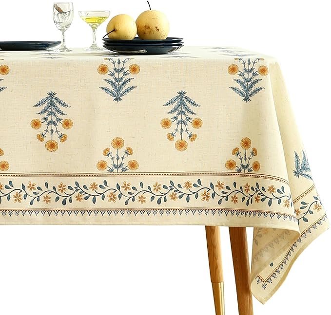 ISAENNE Designer French Pale Yellow Small Square Tablecloth,Linen Floral Table Cloth,Wrinkle Resistant Decor Tablecloths for Dining Thanksgiving Banquet Kitchen Party,55"*55"-Estevan A