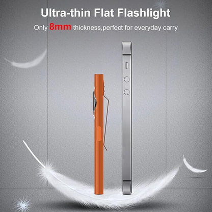 klarus E5 Pocket Flashlight, Rechargeable EDC Flashlight, Super Slim 4.2x1x0.3inch, 600 Lumens, USB-C Port, IPX4, Dual Light Source with Magnetic Base, Hat & Clothes Clip - Orange