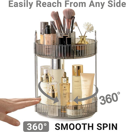 Asayuee 360 Rotating Makeup Organizer, 2 Tier Large Capacity Make Up Organizers