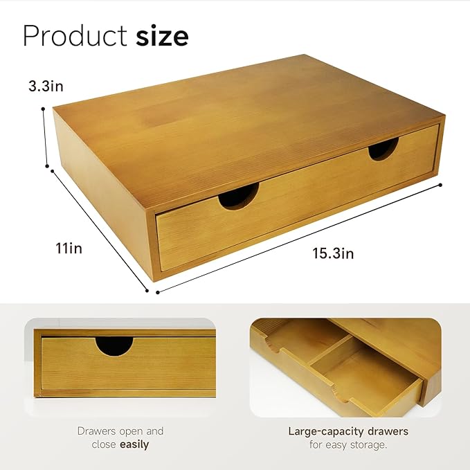 Coffee Pod 15" X 11" X 3" Natural Wood Countertop Organizer Drawer, Counter Top
