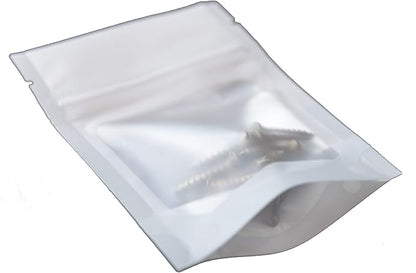 HANSER | Smell Proof Odorless Mylar Resealable Foil Pouch Bags with clear Window | Stand up bottom | Airtight | matte white | 100 Pieces | 3x4 inches