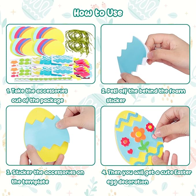 Fennoral 24 Pack Easter Egg Craft for Kids Make You Own Eggs Foam Stickers Ornament DIY Easter Arts and Crafts for Party Supplies Easter Decoration Easter Gifts
