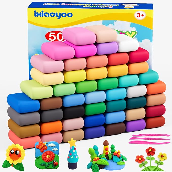 Air Dry Clay, Modelling Clay for Kids, 50 Colors DIY Molding Magic Clay for with Tools, Soft & Non-Sticky, Toys Gifts for Age 3 4 5 6 7 8+ Years Old Boys Girls Kids