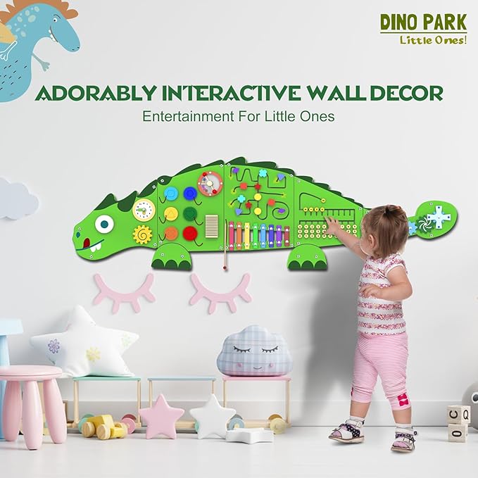 Activity Wall Panels Toys for Toddlers: Sensory Wall Toys Dinosaur Busy Board - Montessori Learning Activity Center Children's Daycare Nursery Playroom Essentials