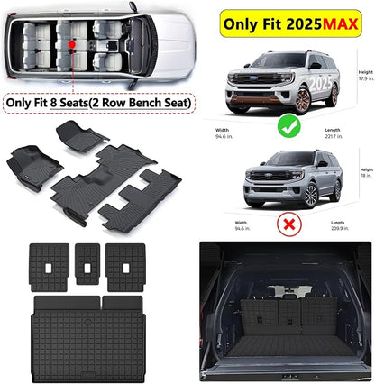 All-New 2025 Floor Mats for Ford Expedition MAX(Only Fit Max 8 Seats / 2nd Row Bench Seat) with Cargo Liners,TPE All Weather Protection Floor Liners with Trunk Mat Covering The Backrest