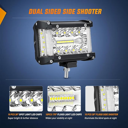 Nilight Side Shooter Light Bar 4.3 Inch Triple Row Spot Flood Combo for Off Road Fog Driving Work Lighting on Truck SUV ATV UTV
