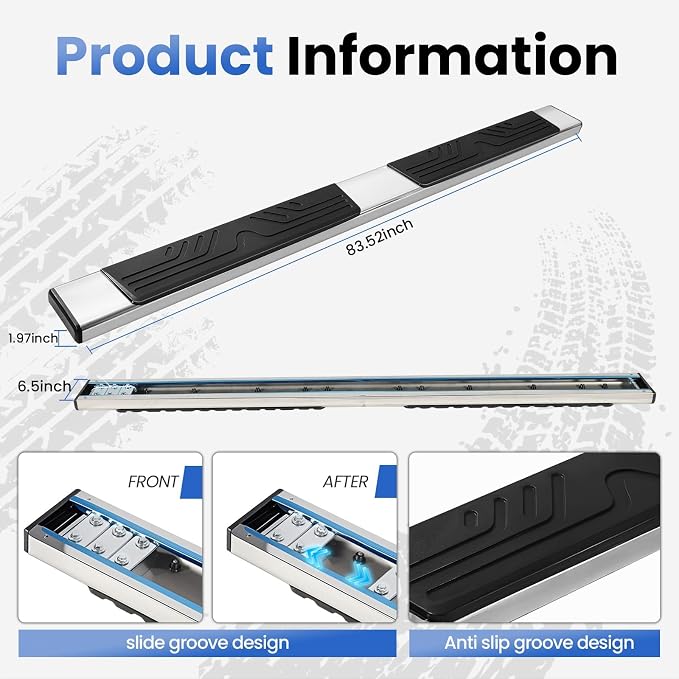 PZ 6.5" Running Boards Side Steps Compatible with for 2015-2026 Ford F-150 Super Crew Cab 4-Door,2017-2026 Ford F250 F350 Super Duty Crew Cab Mirror Stainless Steel Side Steps Nerf Bars Ridge Pattern