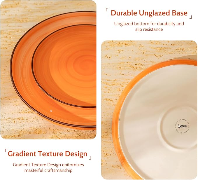 Sweese Porcelain Dinner Plates 10 Inch, Set of 6, Multi-Colored Round Plates for Lunch, Dinner, Parties, Microwave Dishwasher Safe