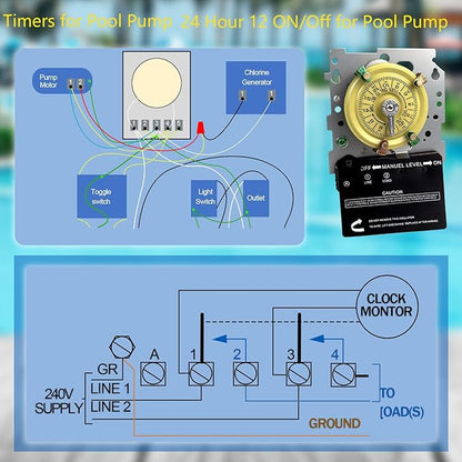 T101M Pool Timer Mechanism Only, Pool Pump Timer, 120V 2HP SPST 40A Time Switch