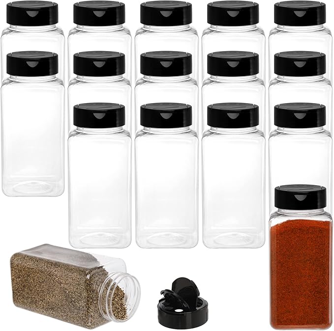 Tosnail 16 Pack 17 Fluid Oz Clear Plastic Spice Jars Spice Containers Spice