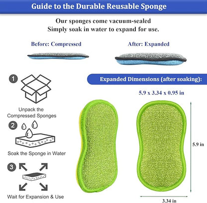 Dish Sponges Kitchen, 12 Pack Multi-Purpose Microfiber Scrub Sponge