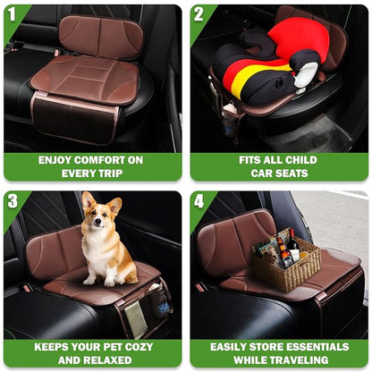 Siivton Car Seat Protector for Kids, Anti-Slip Design, Thick Padding, Prevents Seat Marks, 2 Storage Pockets for Toys & Snacks, Fits Most Cars, Black (Brown, 2 Pack)