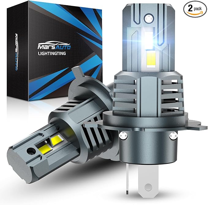 Marsauto Upgraded H4/9003/HB2 LED Bulbs, 28000 Lumens 800% Super Brighter 9003 Led Bulbs, Ture 1:1 Size as Halogen Bulbs，6000k Cool White Wireless Kit for M1S H4 Blubs, Plug & Play, Pack of 2