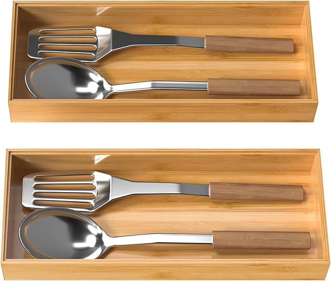 VeyFey Bamboo Drawer Organizer, Stackable Utensil Organizer