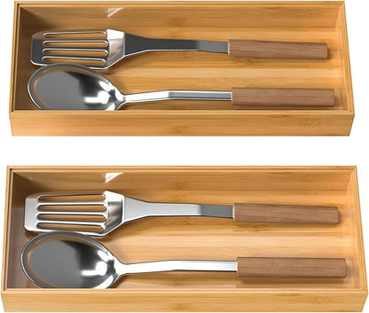 VeyFey Bamboo Drawer Organizer, Stackable Utensil Organizer