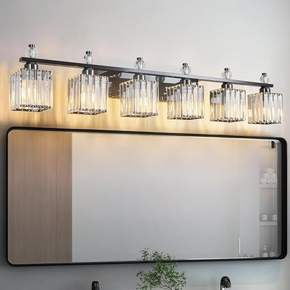 FDPBY Vanity Lights 6-Light Modern Crystal Vanity Light Plating Black Bathroom