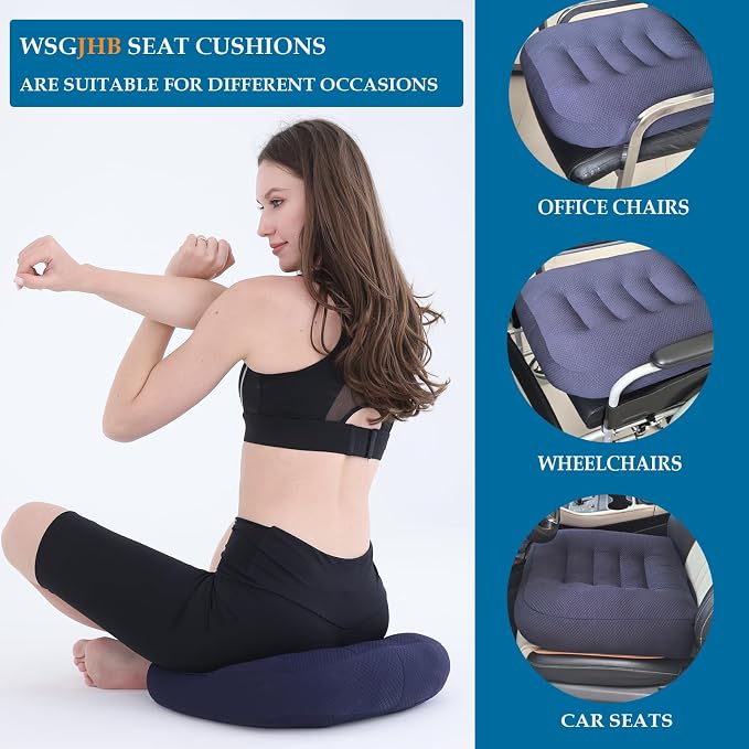 WSGJHB Large Seat Cushion, Extra Thick Booster Seat Cushions for Office Chairs Long Sitting Office Workers, Car Drivers, Relieves Back Pain, Breathable, Anti-Slip, 20x20x6 inchs, Blue