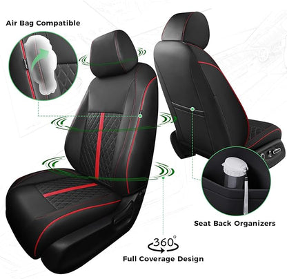 for Honda Civic Leather Seat Covers, Hatchback EX-L Sport Touring 2022-2026, Custom Fit Car Seat Cover Full Set, Waterproof Accessories, Black Red (60/40 Split Benches-with Rear Armrest)