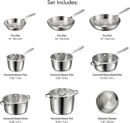 Tramontina Tempo Tri-Ply Base Stainless Steel 14-Piece Cookware Set