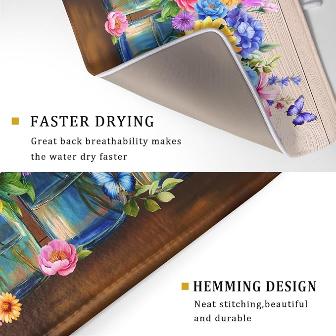 Spring Summer Flowers Dish Drying Mat