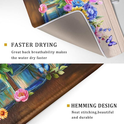 Spring Summer Flowers Dish Drying Mat