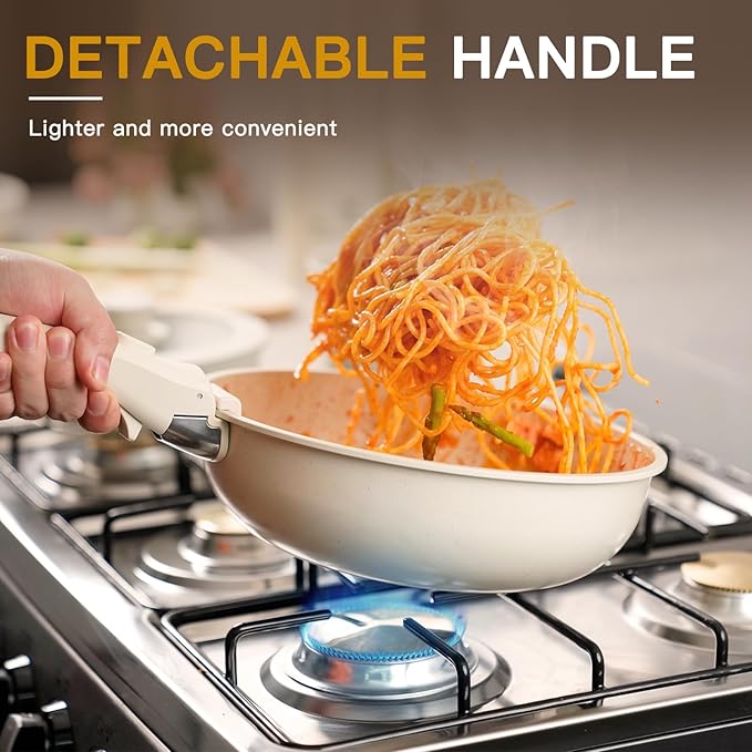Astercook 21 Pcs Pots and Pans Set Non Stick, Ceramic Cookware Set Detachable