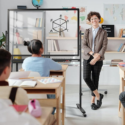 Mobile Clear Glass Whiteboard on Wheels