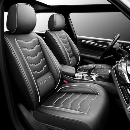 Fit Wrangler 4-Door Car Seat Covers for Jeep Wrangler 2010-2025 2026 -Premium Leather, Waterproof，Breathable，All-Weather Seat Cushion Protecto & Airbag Compatible,2 Front Seat White Line Black
