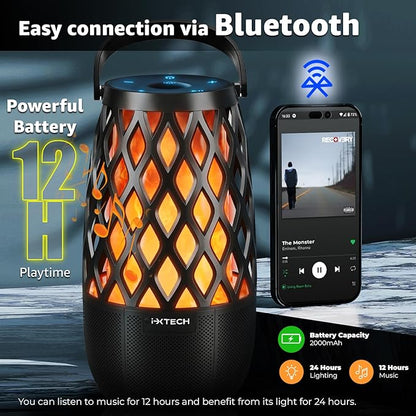 IXTECH Outdoor Bluetooth Speaker Waterproof Wireless Portable Speaker with LED Flame Lights Linkable Torch Lantern for Party Pool Camping Halloween Christmas Birthday Gift 2 Pack
