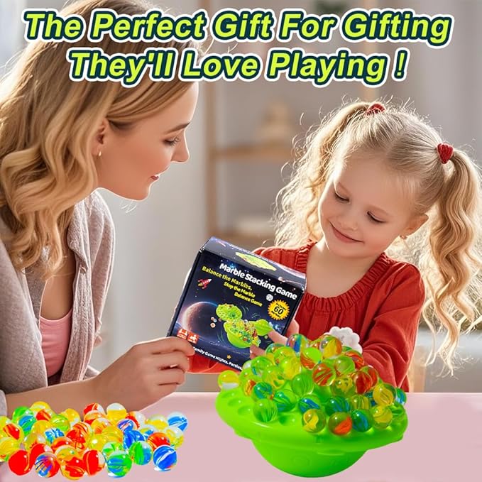 Marble Balance Game, Family Game,1–4 Players Fun Party Board Game for Kids & Adults, with 60 Colorful Marbles, Perfect for Parties