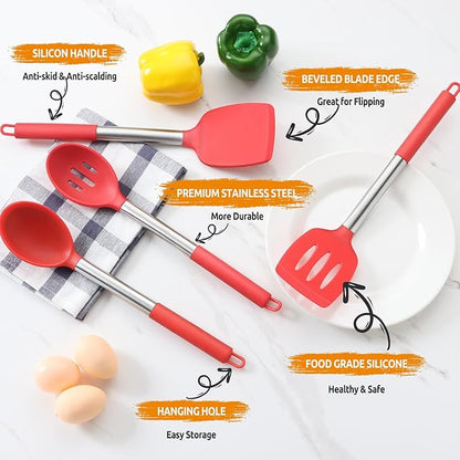 Cooking Utensils Set of 4, E-far Silicone Kitchen Utensils